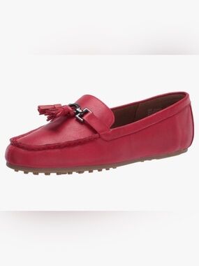 Aerosoles Deanna loafers red faux leather with tassel & link hardware details